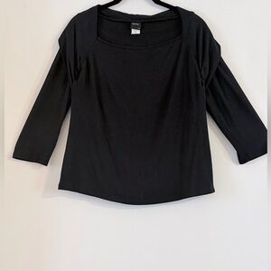 Comfy USA Black Square Neck Sailor Collar Three-Quarter Sleeve Top Size S